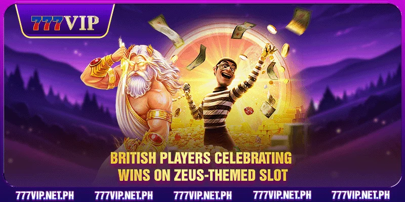 British players celebrating wins on Zeus-themed slot